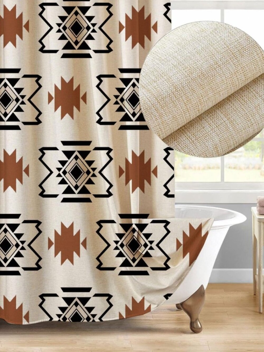 Western Aztec Linen Shower Curtain, 71x71Inch